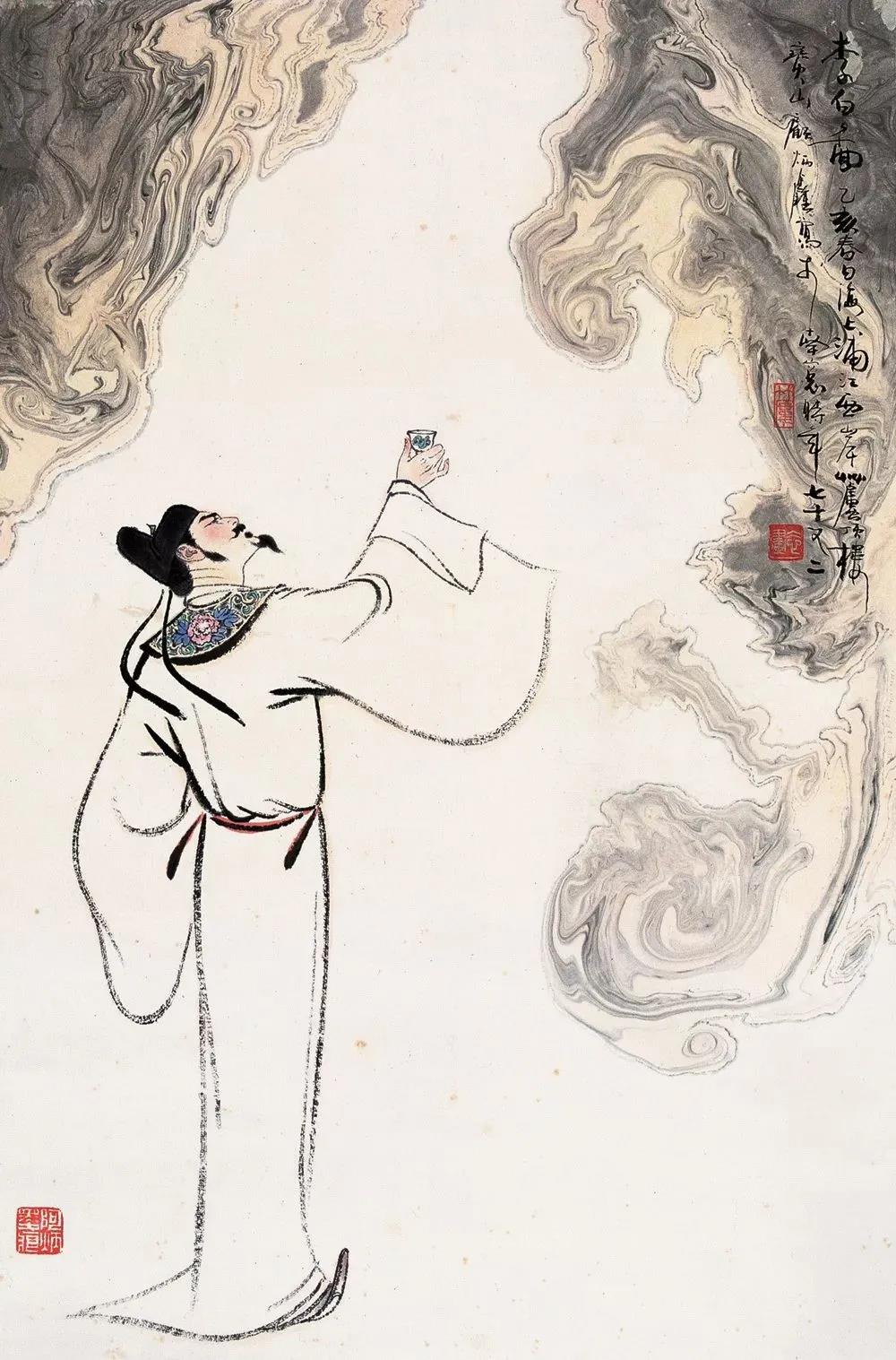 ▲“詩仙”李白勸自己喝酒：“舉杯邀明月，對飲成三人”。（圖片來源：三聯(lián)生活周刊）